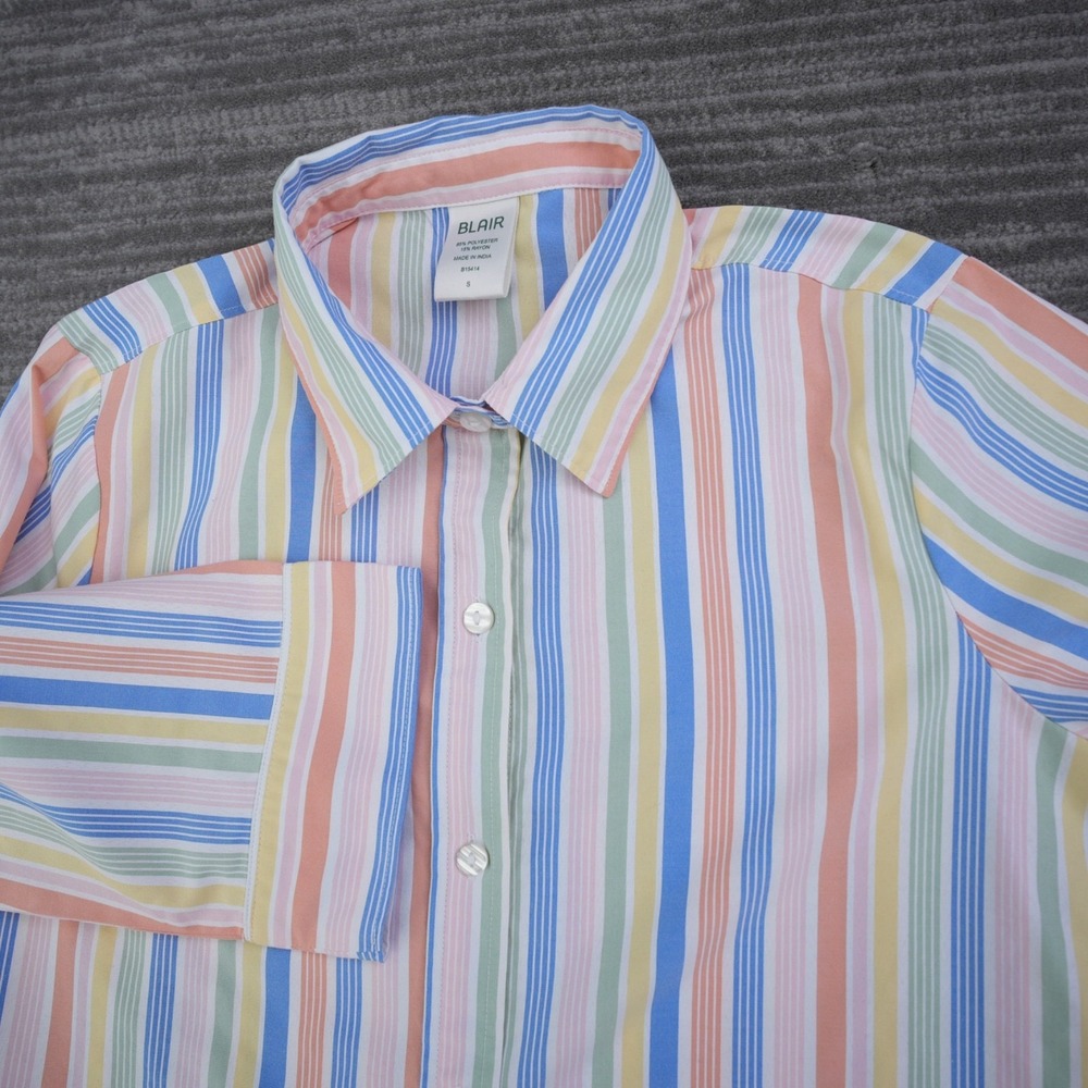 Blair Shirt Women Button Up‎ Colorful Rainbow Striped 3/4 Sleeve Small